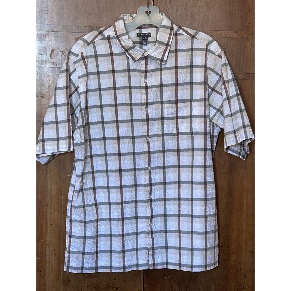 Van Heusen SEERSUCKER Plaid Short Sleeve Shirt Size Large 16-16.5 Collar40.